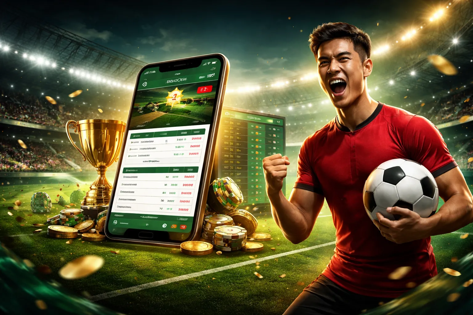 Sân vận động với trận đấu bóng đá kịch tính, minh họa cho cá cược thể thao Unibet